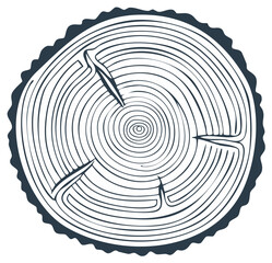 Fototapeta premium Stylized Wood Log Cross Section Showing Annual Growth Rings and Natural Bark
