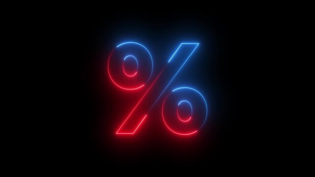 Neon sign % animation. Glowing % icon animation on solid background.