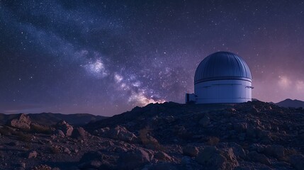 Obraz premium Observatory dome silhouette under a starry night sky with milky way galaxy