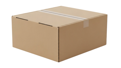 Brown corrugated cardboard shipping box isolated on a solid black background