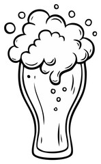 Cartoon outline of beer glass overflowing with foam and bubbles