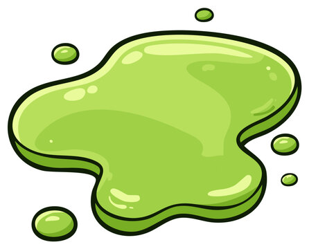 Illustration of a Green Blob with Droplets - Cartoonish, Liquid, Amorphous Shape for Design Elements