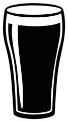 Black and white illustration of a pint glass with dark liquid