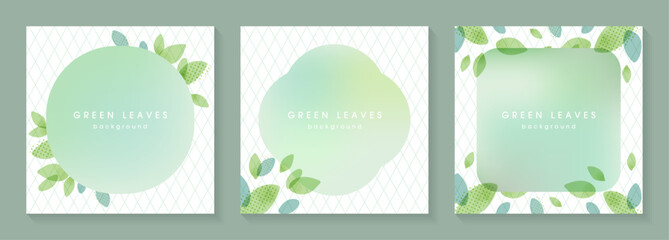 シンプルな新緑のイラストとグラデーション背景のフレームセット