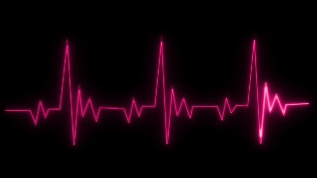 heart rhythm in the form of neon lines on a black background,,with 4k video animation.