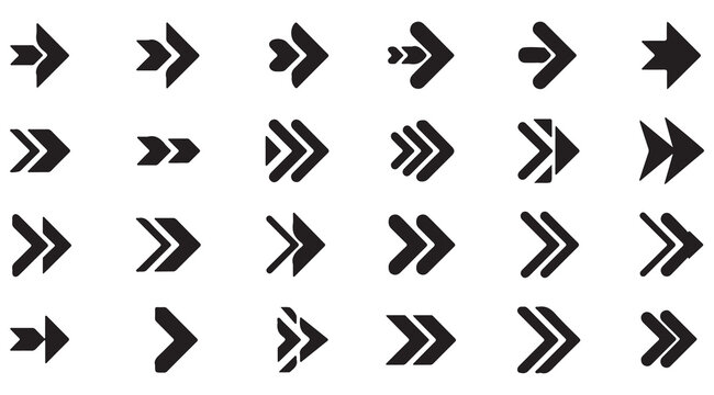 Right Arrow Icons Vector Set Black Direction Symbols Collection
