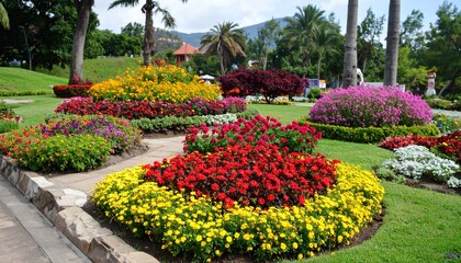 Obraz premium 色鮮やかな花々が咲き誇る庭園