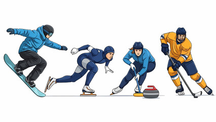 Obraz premium 冬のスポーツ選手が勢揃い