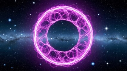 Pink Glowing Ring in Cosmic Space With Stars and Galaxy.jpg