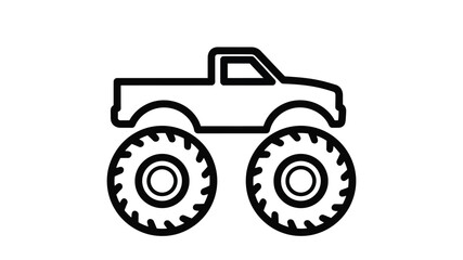 Simple black and white illustration of a monster truck with large tires © MdMojiburRahman