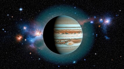 Planet Jupiter and Distant Nebulae in Deep Space Starry Night Sky Background.jpg