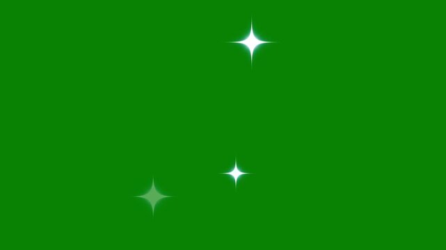 Twinkle star glitter sparkle, white cartoon blinking stars, flat vector doodle style, glowing shine burst, magic dust trail overlay, green screen background, seamless loop 4k