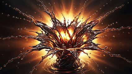 A dramatic splash of liquid with a vibrant glow in the background