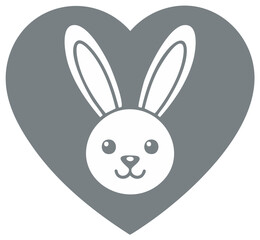 Obraz premium Cute Rabbit in Heart Shape. Graphic Pet Symbol of Affection and Love. Friendly Animal Icon.