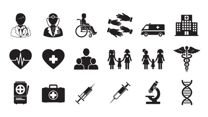 Obraz premium Medical Icons Set with Healthcare Symbols and Signs