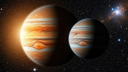 Two Gas Giants Jupiter Planets in Deep Space With Stars and Nebulae Background.jpg
