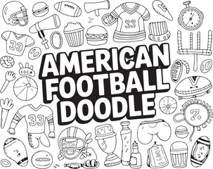 American football doodle collection of equipment icons jerseys helmets and trophies for sports background