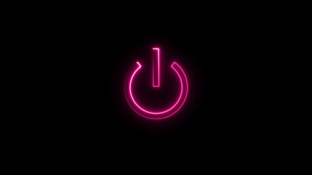 Neon power button graphic animation on a black background,with video animation.