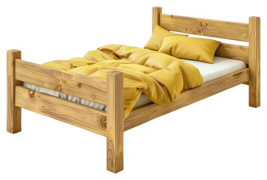 PNG Wooden bed with yellow bedding