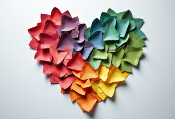 Heart shape made of recycled paper pieces, sustainability concept