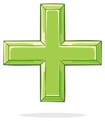 Fototapeta premium Bright Green Plus Symbol with a 3D Effect and Subtle Shading, Isolated on White Background