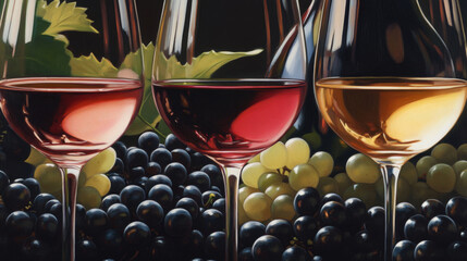 Obraz premium Vibrant display of wine glasses with grapes