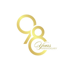 98th Anniversary Logo, Golden Color, Vector Template Design element for birthday, invitation, wedding, jubilee and greeting card illustration.
