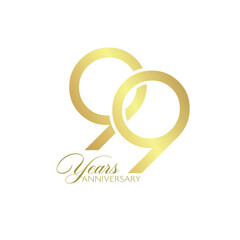 99th Anniversary Logo, Golden Color, Vector Template Design element for birthday, invitation, wedding, jubilee and greeting card illustration.
