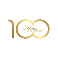 100th Anniversary logo, golden color, Vector Template Design element for birthday, invitation, wedding, jubilee, and greeting card illustration.
