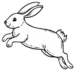 Obraz premium Cartoon Rabbit Leaping with Joy Simple Outlined Illustration on White