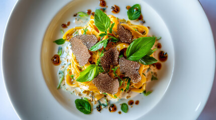 Gourmet Pasta with Truffle Slices and Cream Sauce