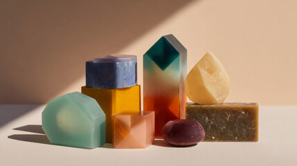 Colorful Geometric Artisan Soaps in Modern Minimalist Light