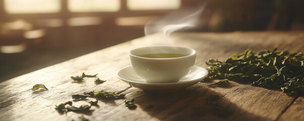 Freshly Brewed Tea with Natural Greenery
