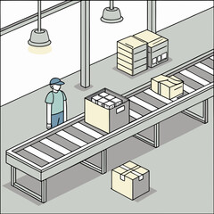 Fototapeta premium Warehouse worker at conveyor belt