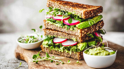 Fresh Vegetable Sandwich with Microgreens and Avocado