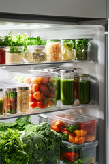 Refrigerator Organized with Fresh Vegetables in Clear Containers