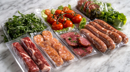 Assorted Packaged Meat and Fresh Vegetables on Display