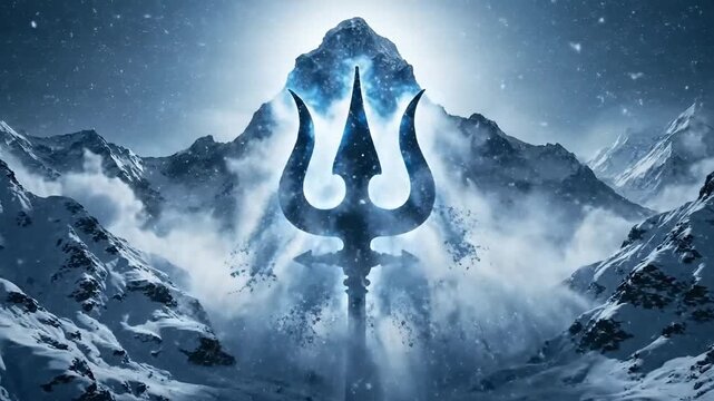Epic Lord Shiva Trishula Appears on Mount Kailash Winter Scene