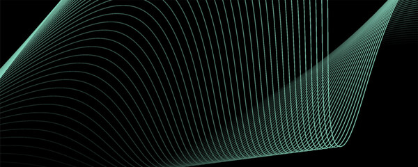 Abstract background with waves for banner. Medium banner size. Vector background with lines. Element for design isolated on black. Black, green and blue. Ocean, night, card