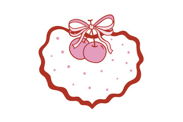  Cute heart shape with cherries and polka dots frilly border for Valentine Design