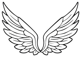 Obraz premium Open White Line Drawing Majestic Angel Wings Spreading Upward