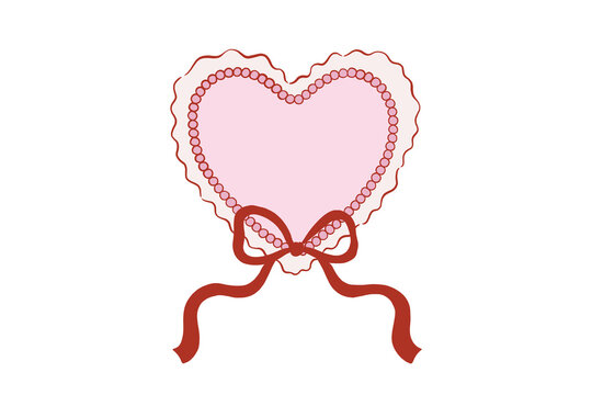 Lace edge heart frame with elegant red ribbon bow decoration for Valentine Design