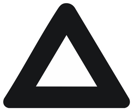 Bold abstract black triangle shape with rounded corners on a clean white background
