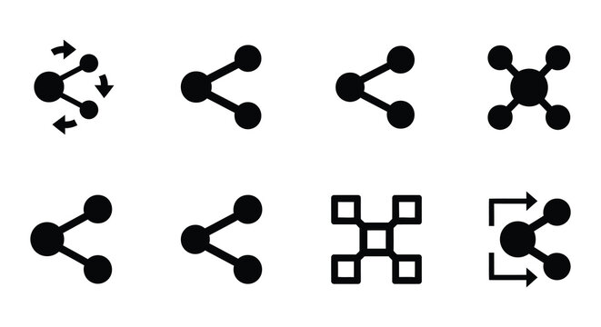 Collection of various black arrow and connection point icons on a white background