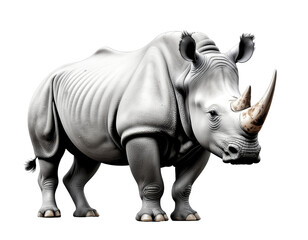 Fototapeta premium White rhinoceros standing on white background showcasing textured skin and prominent horn