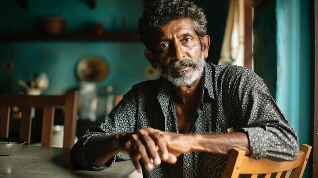 Authentic lifestyle portrait of an Indian man, real everyday presence, natural facial expression and body language, soft natural light, realistic skin texture, simple environment, honest and relatable