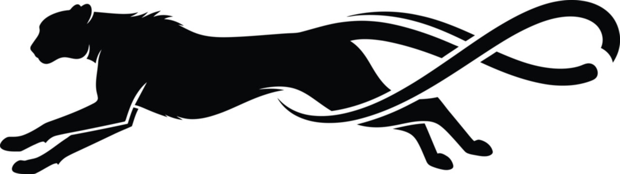 Stylized Black Panther Silhouette Running with Infinity Tail Symbol. Vector illustration