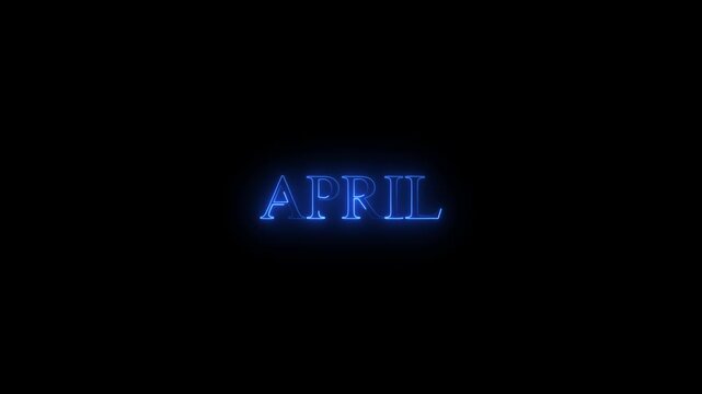 Neon april text animation on a black background,with 4k video animation.