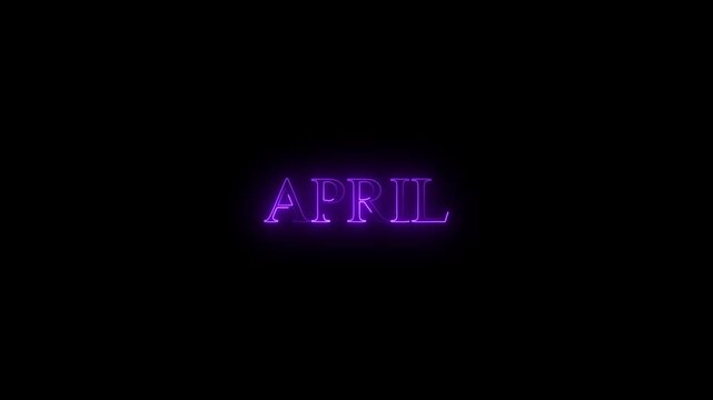 Neon april text animation on a black background,with 4k video animation.