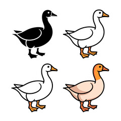 Obraz premium Four Goose Illustrations in Varying Colors and Outline Designs